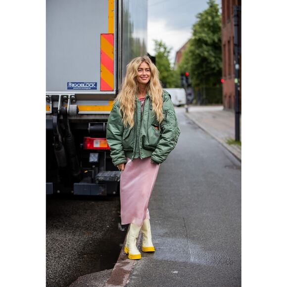 SCHOTT OLIVE GREEN AVIATOR BOMBER ARMY JACKET XS ORANGE LINING - Picture 2 of 11